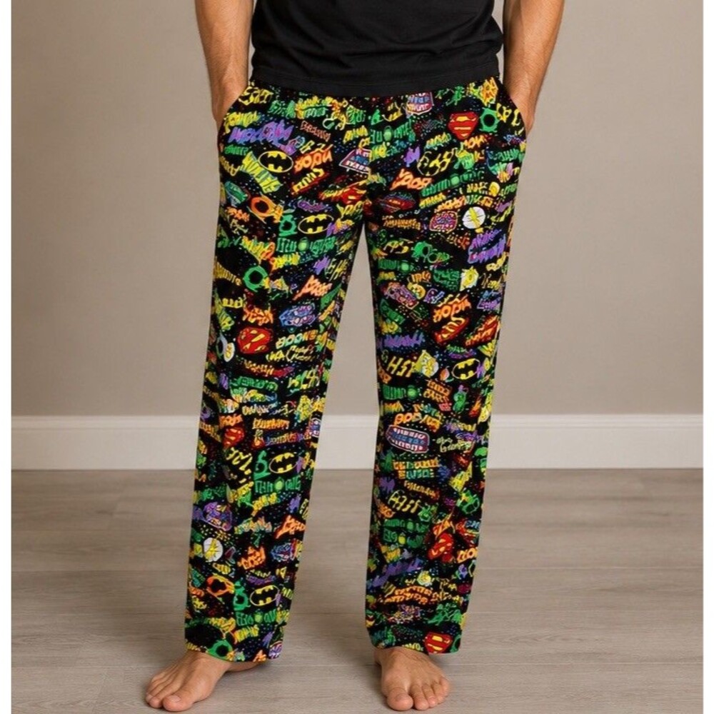 DC Comics Men's 100% Cotton Pajama Pants Multicolor Graphic Print Logo XL